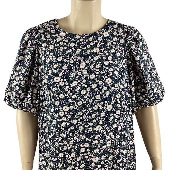 Old Navy Puff Sleeve Floral Maxi Dress Navy Pink Ditsy Print 4X - Picture 2 of 7